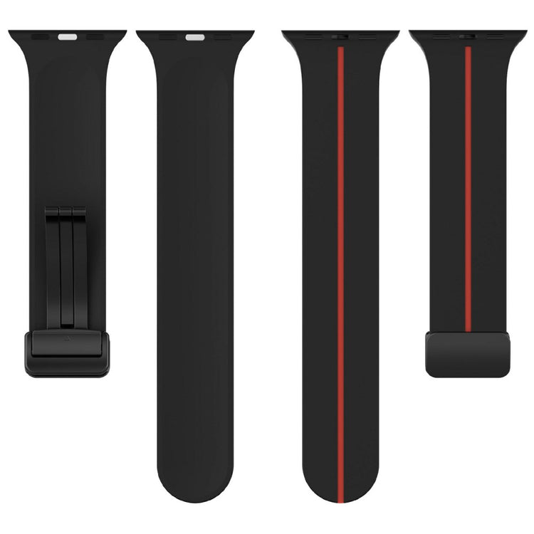 KALEBOL Magnetic Silicone Strap Apple Watch Series 41mm - 40mm - 38mm Stripe Watch Band - Black+Red#serie_6