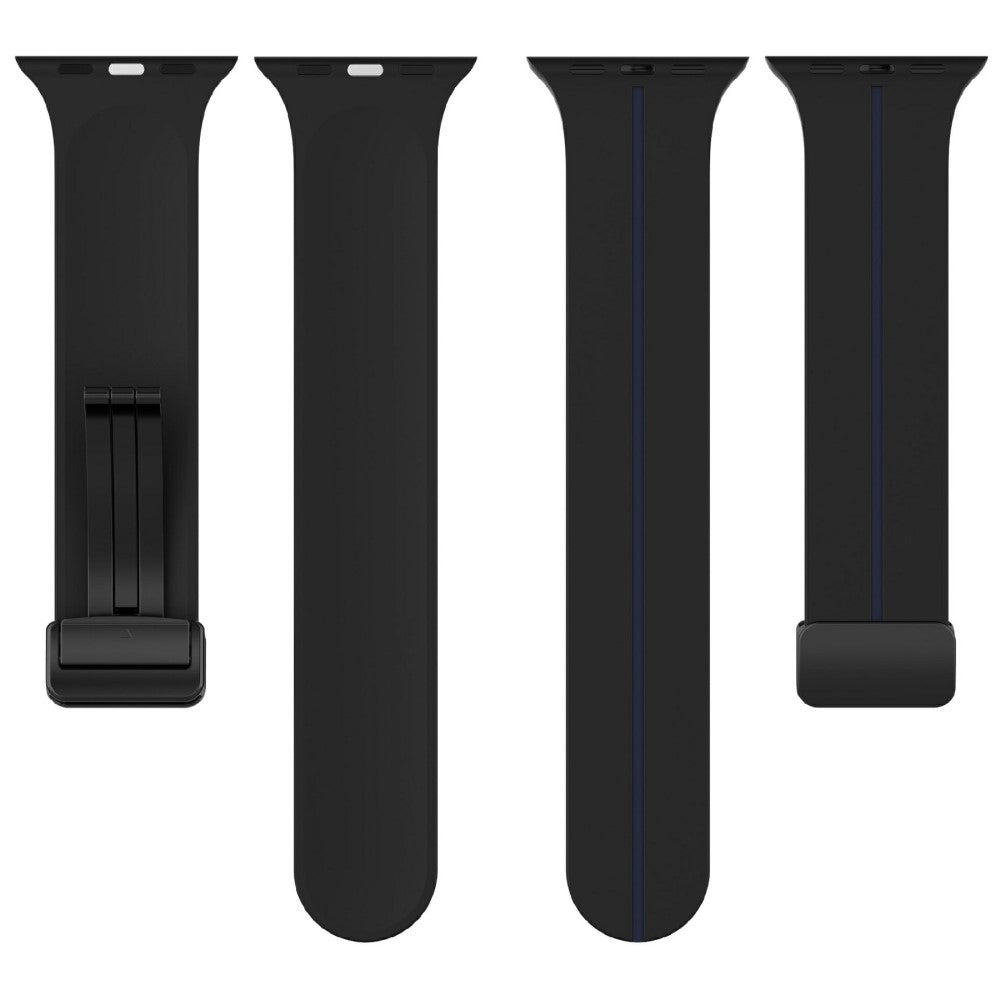 KALEBOL Magnetic Silicone Strap Apple Watch Series 41mm - 40mm - 38mm Stripe Watch Band - Black+Blue#serie_8