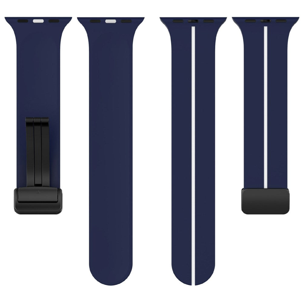 KALEBOL Magnetic Silicone Strap Apple Watch Series 41mm - 40mm - 38mm Stripe Watch Band - Midnight Blue+White#serie_10