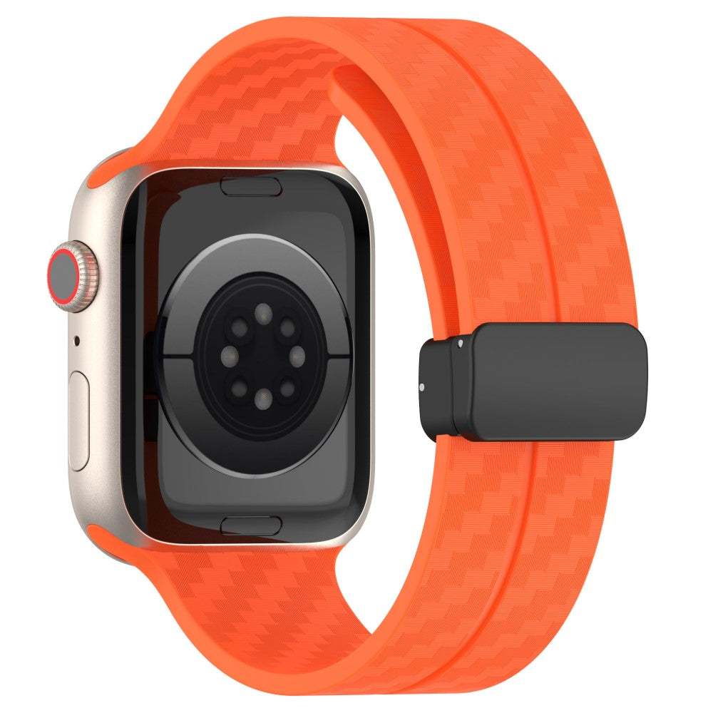 KALEBOL Magnetic Silicone Strap Apple Watch Series 41mm - 40mm - 38mm Carbon Fiber Texture Watch Band - Orange#serie_1