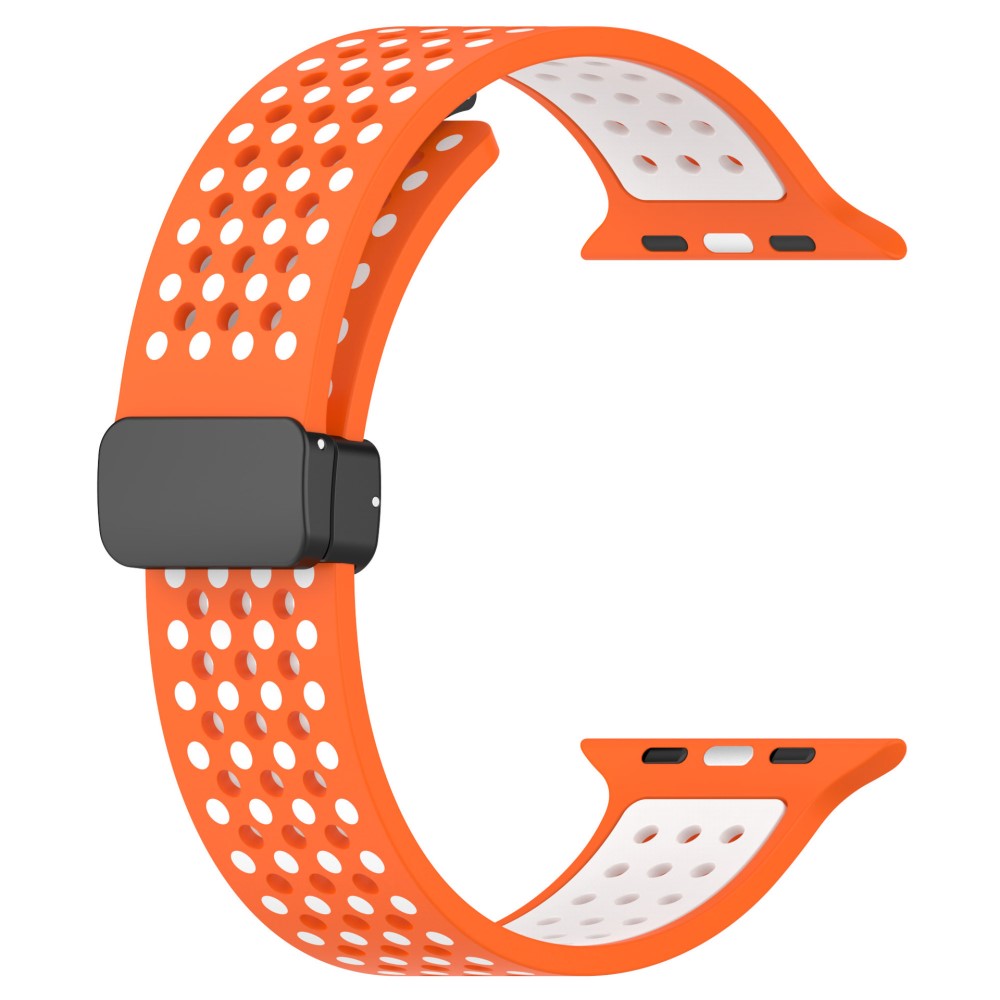 KALEBOL Magnetic Silicone Strap Apple Watch Series 41mm - 40mm - 38mm Dual Color Watch Band - Orange+White#serie_3