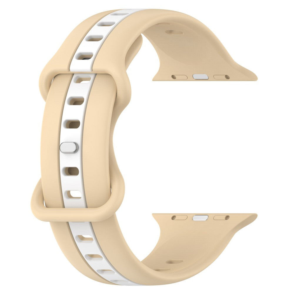 KALEBOL Dual Color Silicone Strap Apple Watch Series 41mm - 40mm - 38mm Butterfly Buckle Watch Band - Khaki+White#serie_9