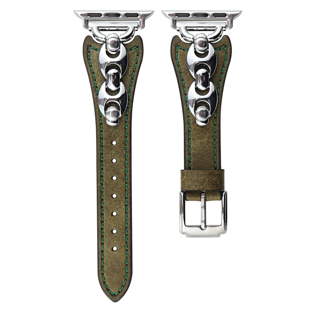 Wrist Strap Apple Watch Series 41mm - 40mm - 38mm D Metal Buckle Genuine Cow Leather Band - Green / Silver Buckle#serie_1