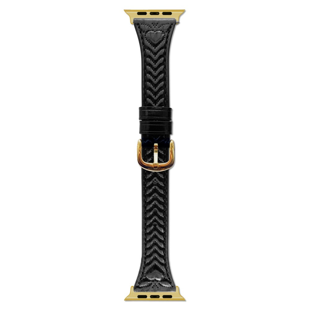 Watch Band Apple Watch Series 41mm - 40mm - 38mm Heart Pattern Embossed Genuine Leather Strap - Black#serie_3