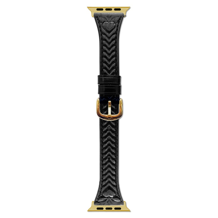 Watch Band Apple Watch Series 41mm - 40mm - 38mm Heart Pattern Embossed Genuine Leather Strap - Black#serie_3