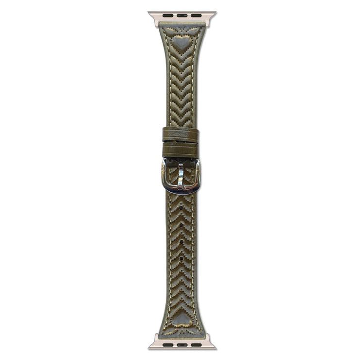Watch Band Apple Watch Series 41mm - 40mm - 38mm Heart Pattern Embossed Genuine Leather Strap - Green#serie_8