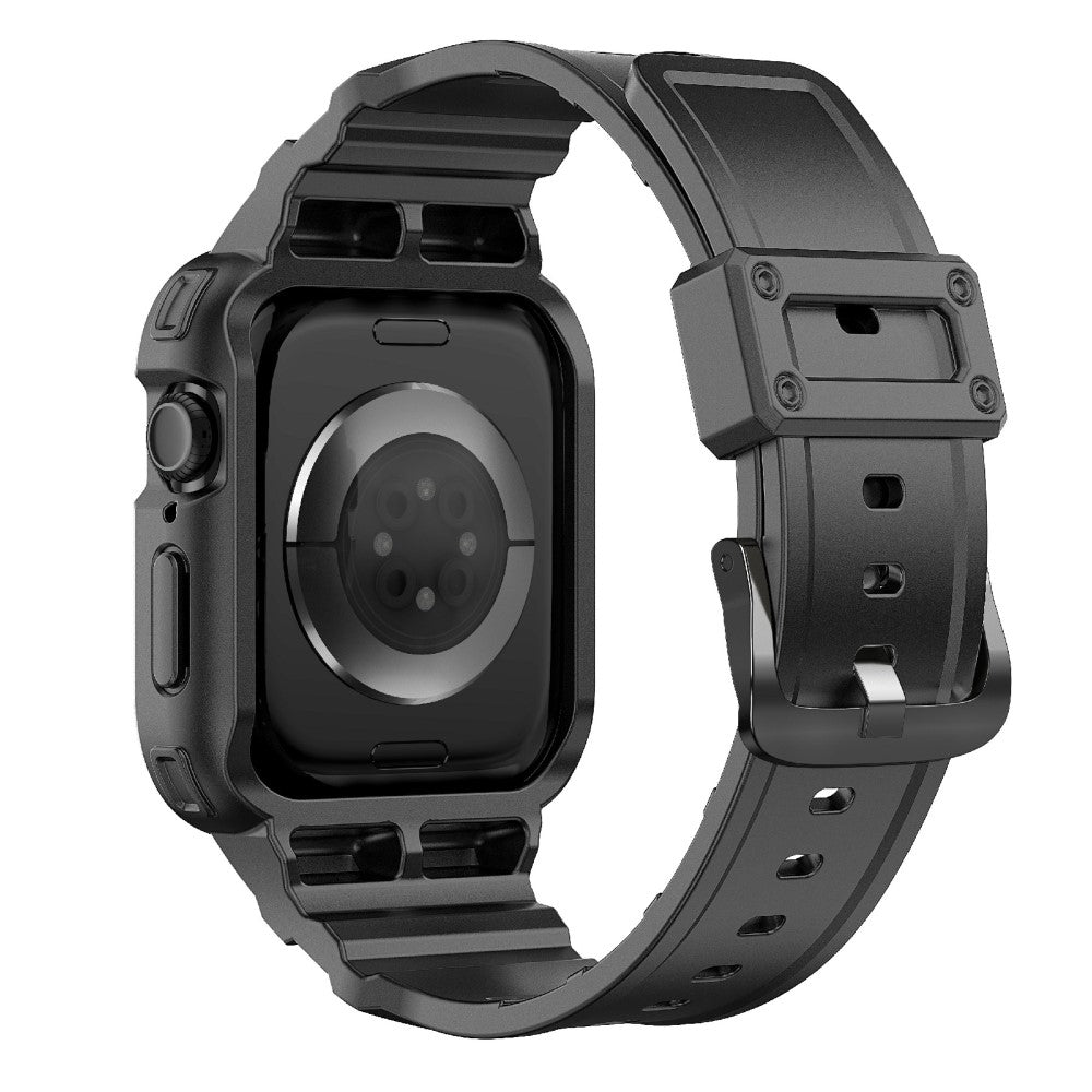 Apple Watch Series 10 42mm Flexible One-Piece Solid Color Watchband with Protective Case - Black#serie_1