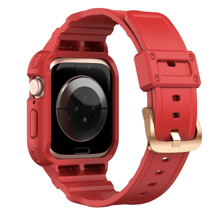 Apple Watch Series 10 42mm Flexible One-Piece Solid Color Watchband with Protective Case - Red#serie_3