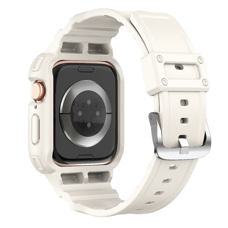Apple Watch Series 10 42mm Flexible One-Piece Solid Color Watchband with Protective Case - Starlight#serie_6