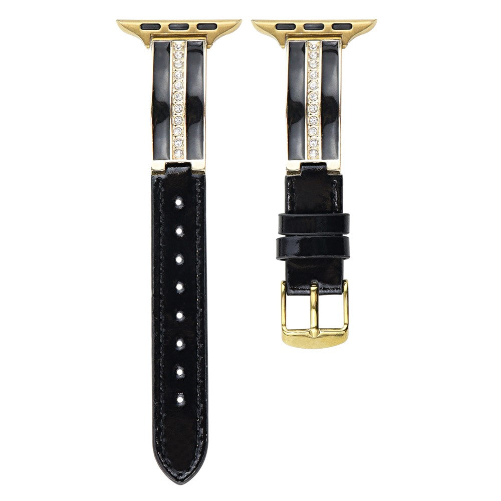 Watch Band Apple Watch Series 41mm - 40mm - 38mm Curved Zinc Alloy Leather Strap - Black + Gold Buckle#serie_1
