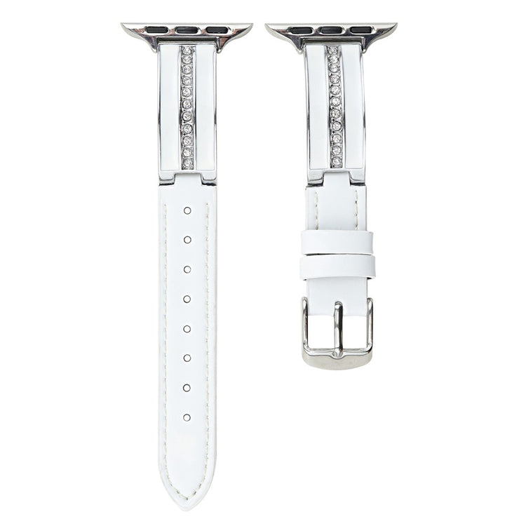 Watch Band Apple Watch Series 41mm - 40mm - 38mm Curved Zinc Alloy Leather Strap - White + Silver Buckle#serie_2