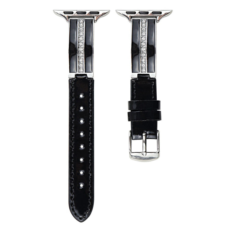 Watch Band Apple Watch Series 41mm - 40mm - 38mm Curved Zinc Alloy Leather Strap - Black + Silver Buckle#serie_3