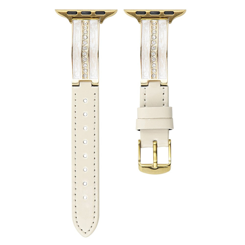 Watch Band Apple Watch Series 41mm - 40mm - 38mm Curved Zinc Alloy Leather Strap - Beige + Gold Buckle#serie_4