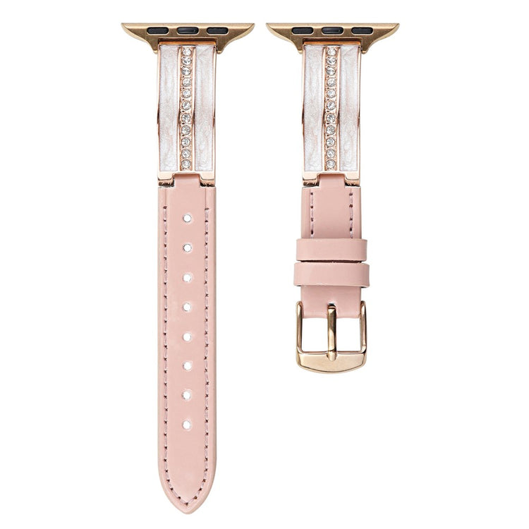Watch Band Apple Watch Series 41mm - 40mm - 38mm Curved Zinc Alloy Leather Strap - Pink + Rose Gold Buckle#serie_5