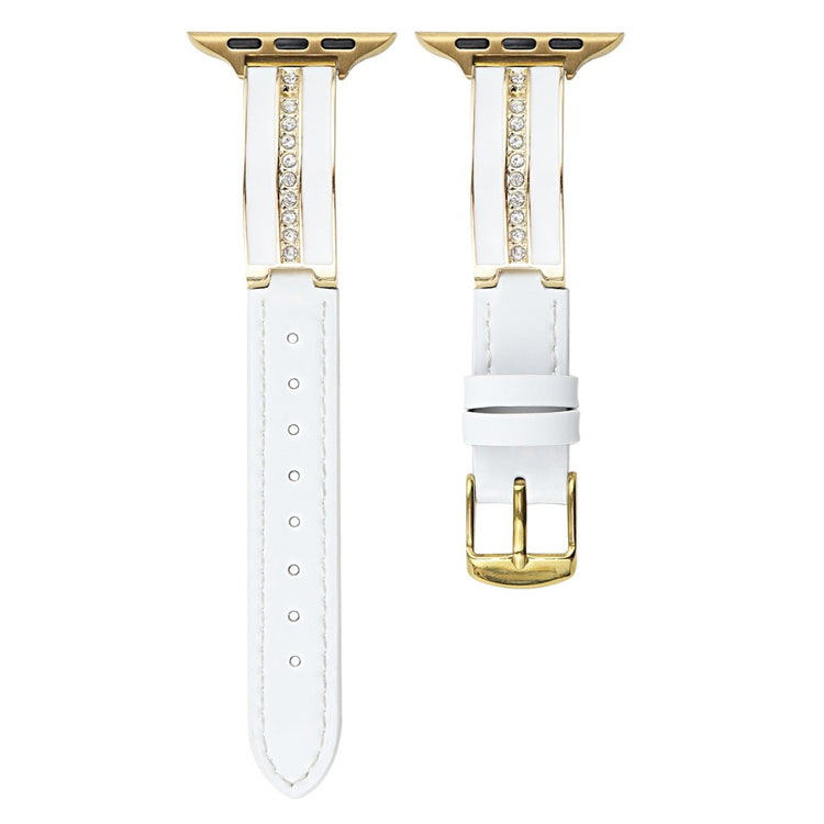 Watch Band Apple Watch Series 41mm - 40mm - 38mm Curved Zinc Alloy Leather Strap - White + Gold Buckle#serie_6