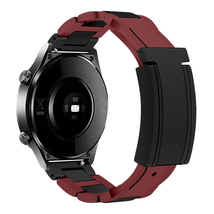 Huawei / Samsung 22mm Universal Watch Band T-Shaped Magnetic Buckle Stainless Steel + Rubber Strap - Wine Red#serie_3