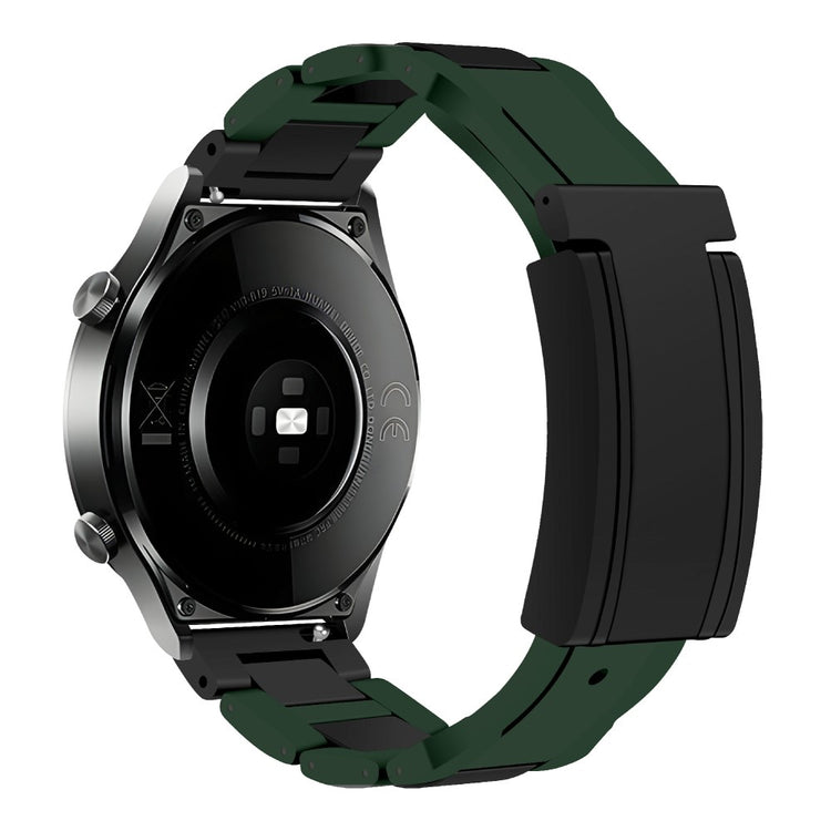 Huawei / Samsung 22mm Universal Watch Band T-Shaped Magnetic Buckle Stainless Steel + Rubber Strap - Green#serie_7