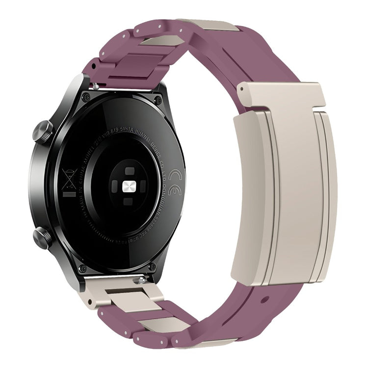 Huawei / Samsung 22mm Universal Watch Band T-Shaped Magnetic Buckle Stainless Steel + Rubber Strap - Smoky Purple / Starlight Buckle#serie_9