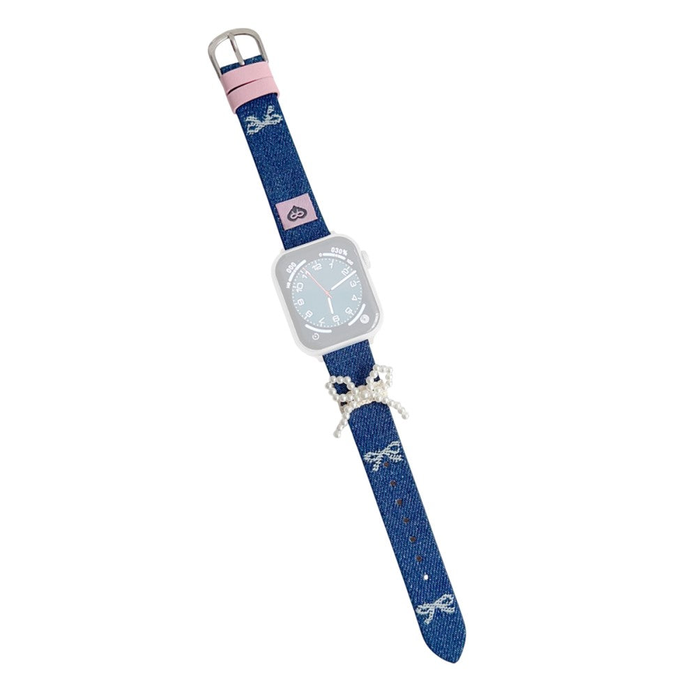 Wrist Strap Apple Watch Series 41mm - 40mm - 38mm Pearl Bowknot Denim Leather Watch Band - Bowknot#serie_1