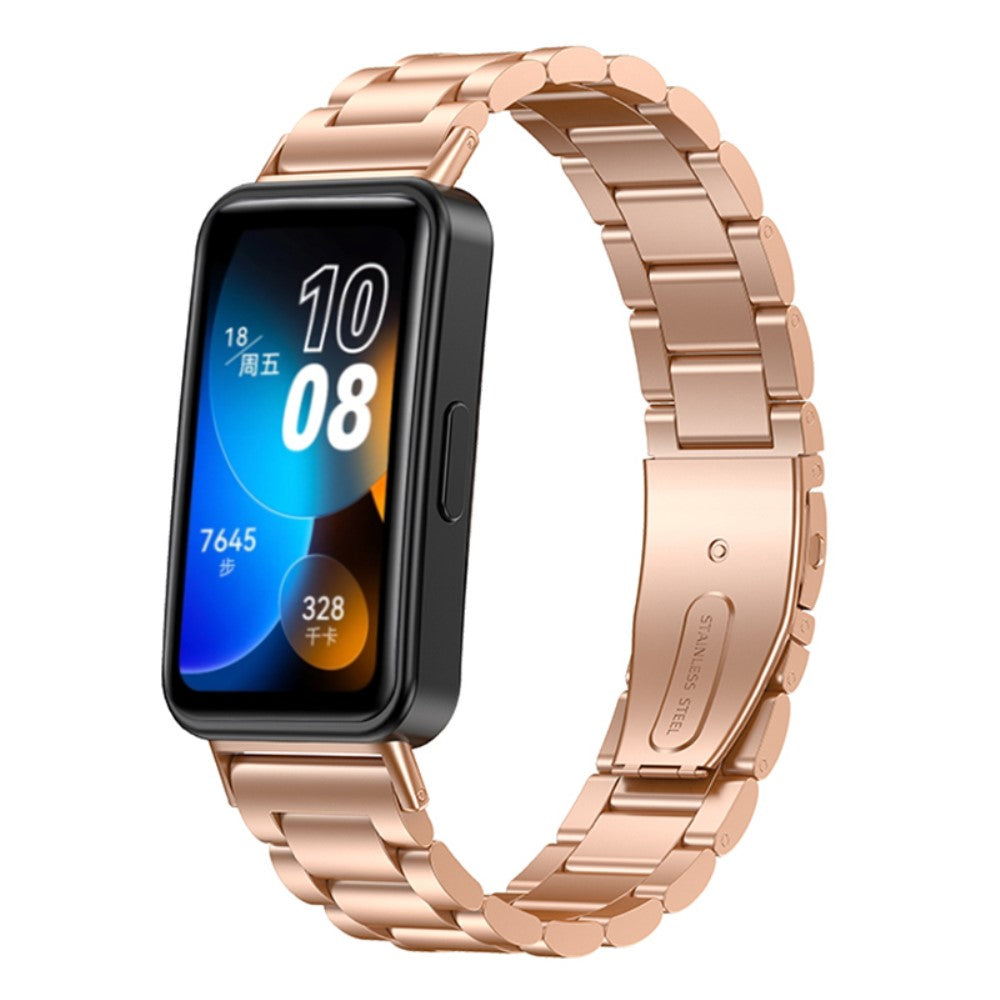 Solid Metal Og Silikone Rem passer til Huawei Band 8 - Pink#serie_034