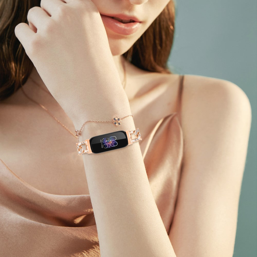 Rigtigt Godt Metal Og Rhinsten Rem passer til Fitbit Inspire 3 - Pink#serie_2