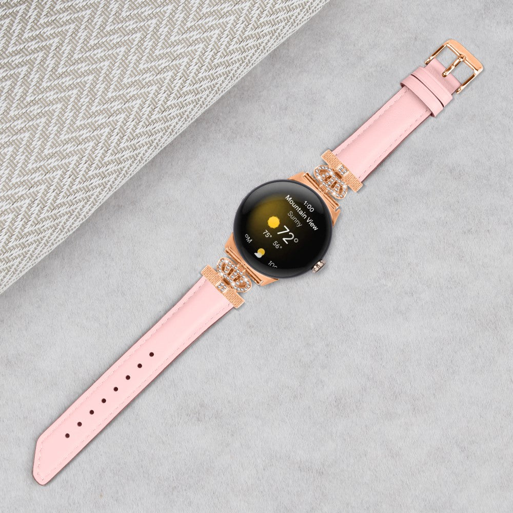 Ægte Læder Og Rhinsten Universal Rem passer til Google Pixel Watch 2 / Google Pixel Watch - Pink#serie_3