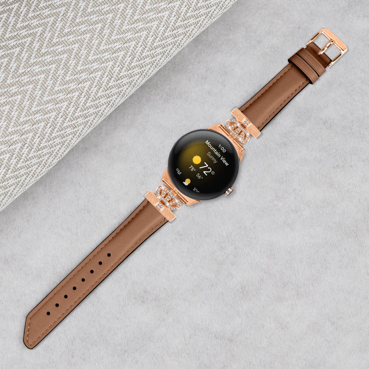 Ægte Læder Og Rhinsten Universal Rem passer til Google Pixel Watch 2 / Google Pixel Watch - Brun#serie_6