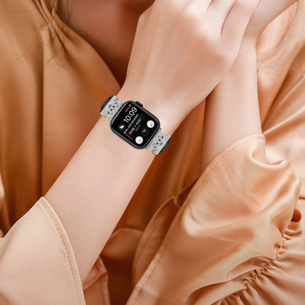 Sejt Kunstlæder Og Rhinsten Universal Rem passer til Apple Smartwatch - Sort#serie_1