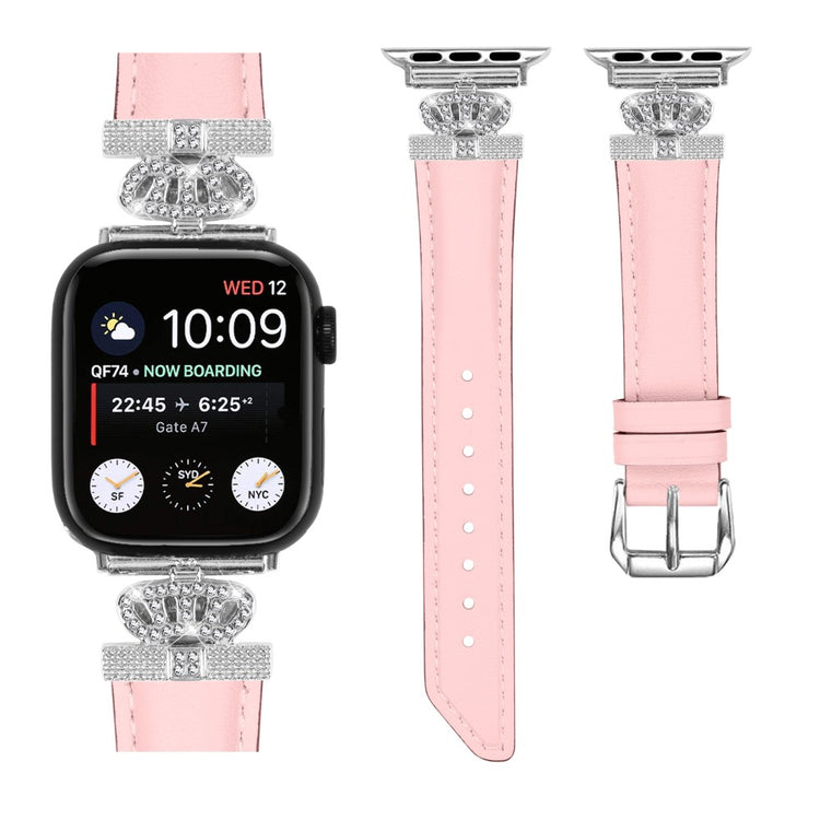 Sejt Kunstlæder Og Rhinsten Universal Rem passer til Apple Smartwatch - Pink#serie_3