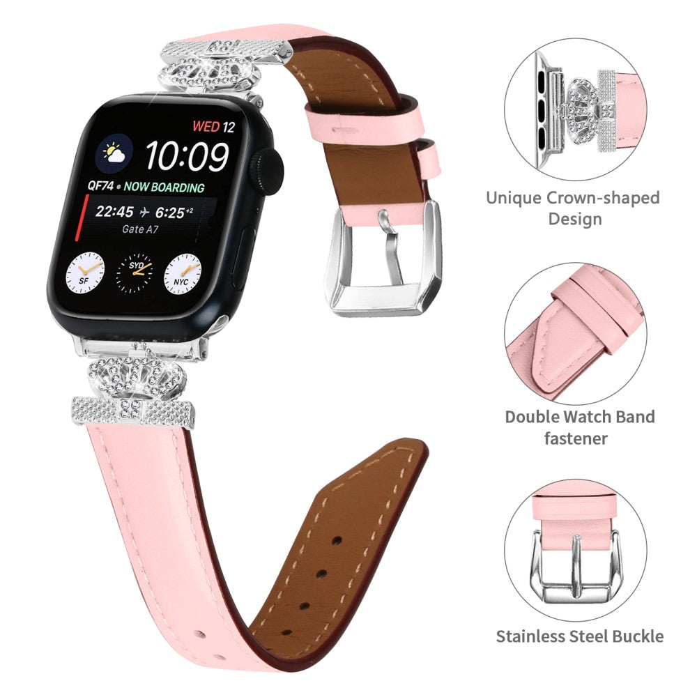 Sejt Kunstlæder Og Rhinsten Universal Rem passer til Apple Smartwatch - Pink#serie_3