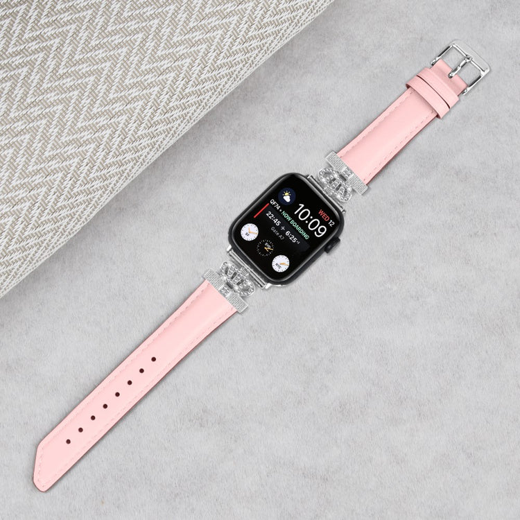 Sejt Kunstlæder Og Rhinsten Universal Rem passer til Apple Smartwatch - Pink#serie_3