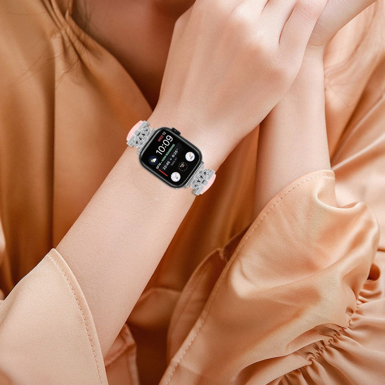 Sejt Kunstlæder Og Rhinsten Universal Rem passer til Apple Smartwatch - Pink#serie_3