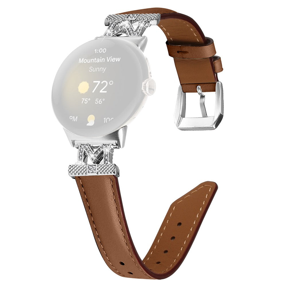 Ægte Læder Og Rhinsten Universal Rem passer til Google Pixel Watch 2 / Google Pixel Watch - Brun#serie_1