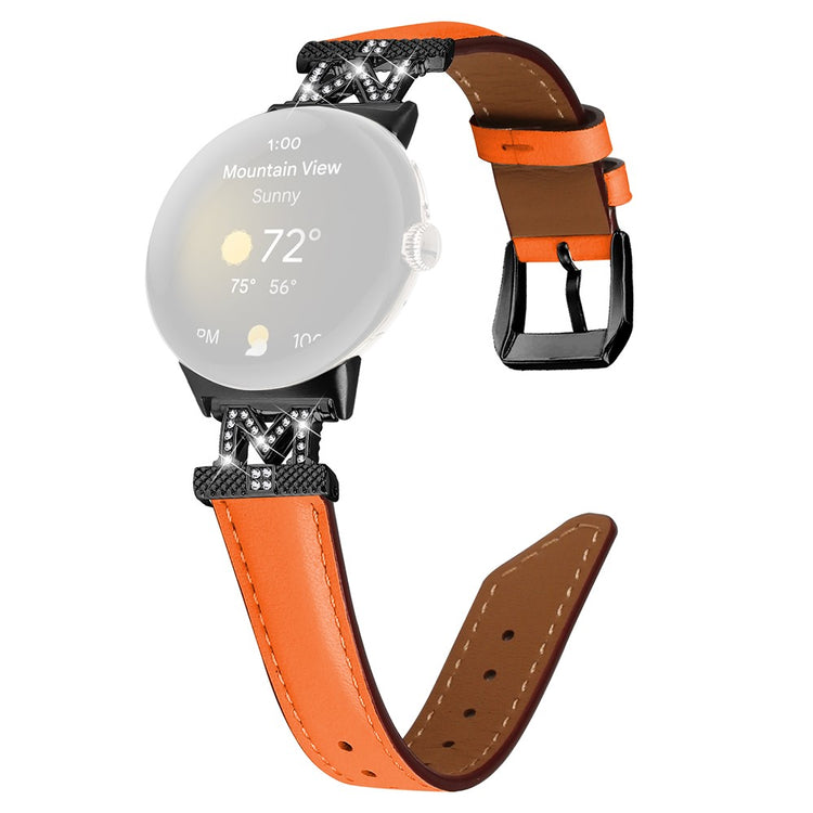 Ægte Læder Og Rhinsten Universal Rem passer til Google Pixel Watch 2 / Google Pixel Watch - Orange#serie_2