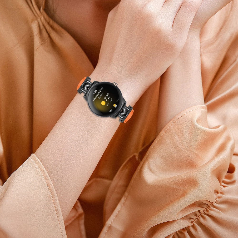 Ægte Læder Og Rhinsten Universal Rem passer til Google Pixel Watch 2 / Google Pixel Watch - Orange#serie_2