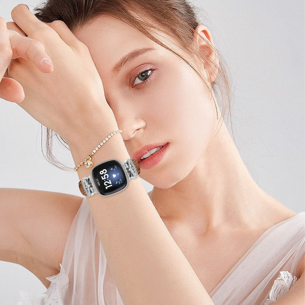 Silver Buckle Watch Strap Fitbit Versa 3 / 4 / Sense / Sense 2 Butterfly Connector Adjustable Band - Brown#serie_2