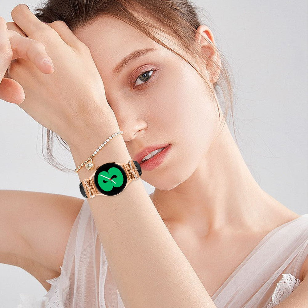 Rose Gold Buckle 20mm Strap Samsung Galaxy Watch3 41mm / Watch4 / Watch5 / Watch4 Classic / Watch4 Active / Watch5 Active Watch Band - Black#serie_2