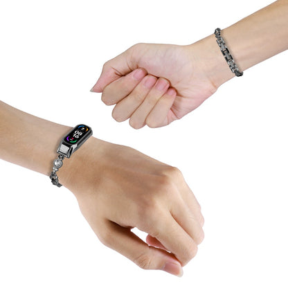 Xiaomi Mi Band 5 / 6 Metal Bracelet Rhinestones Decor Wristband Strap - Black#serie_1