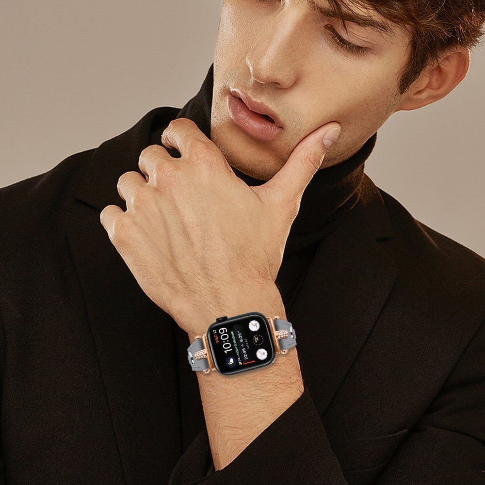 Super Flot Ægte Læder Universal Rem passer til Apple Smartwatch - Sølv#serie_1