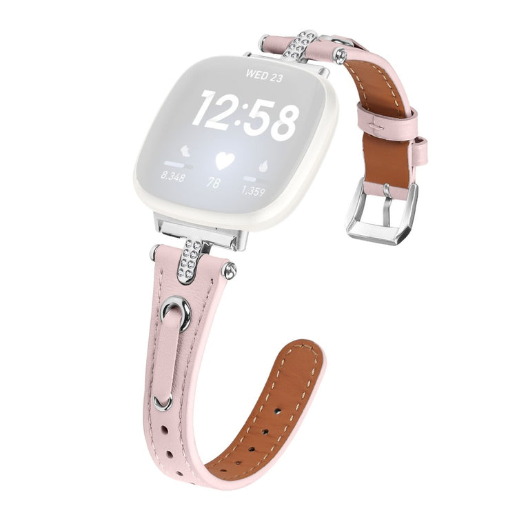 Ægte Læder Universal Rem passer til Fitbit Versa 4 / Fitbit Sense 2 - Pink#serie_2