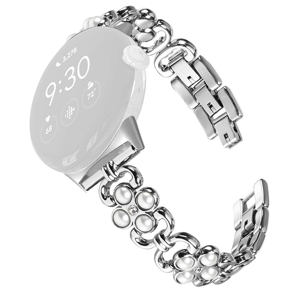 Google Pixel Watchband Pearl Four Leaf Clover Decor Stainless Steel Wristband  - Silver#serie_3