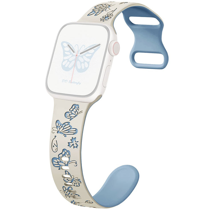 Apple Watch Ultra 2 Ultra 49mm / Series 9 8 7 45mm / 6 5 4 SE (2022) SE (2023) SE 44mm / 3 2 1 42mm Butterfly Silicone band  - Antique White+Blue#serie_6