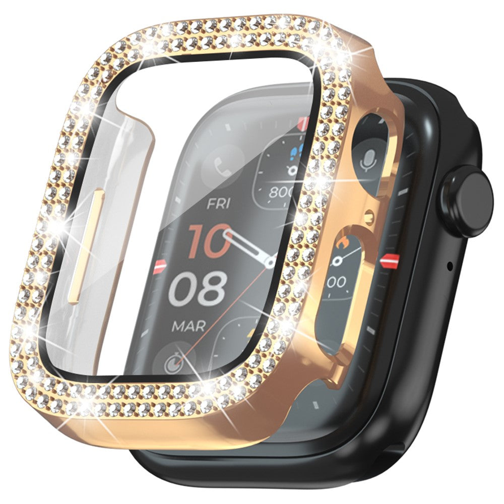 Apple Watch Ultra 49mm / Ultra 2 49mm Rhinestone Decor Electroplating Bump Resistant Watch Case with Tempered Glass Film - Rose Gold#serie_6