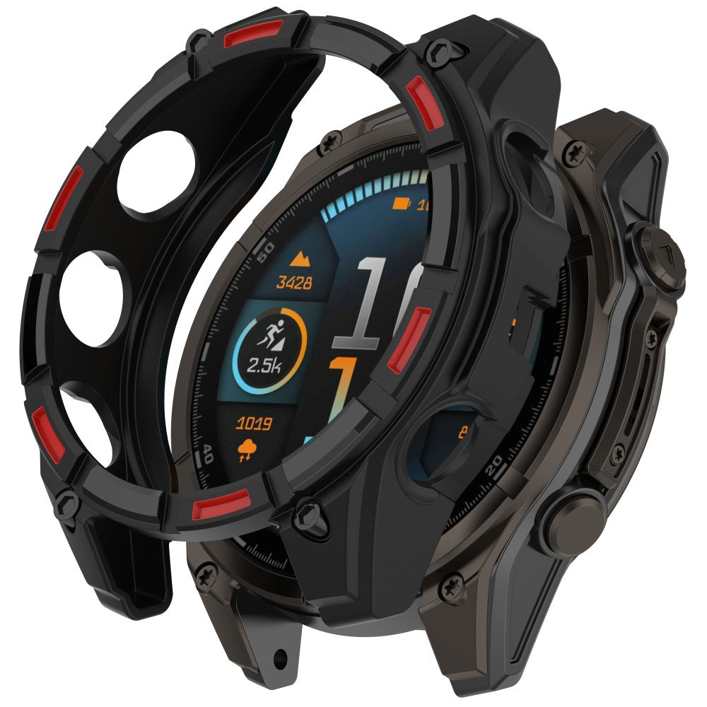 Garmin Fenix 8 MIP Solar 47mm TPU Case Hollow Half Wrapped Watch Frame Cover - Black+Red#serie_4
