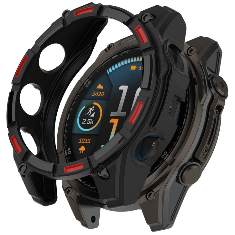 Garmin Fenix 8 MIP Solar 47mm TPU Case Hollow Half Wrapped Watch Frame Cover - Black+Red#serie_4