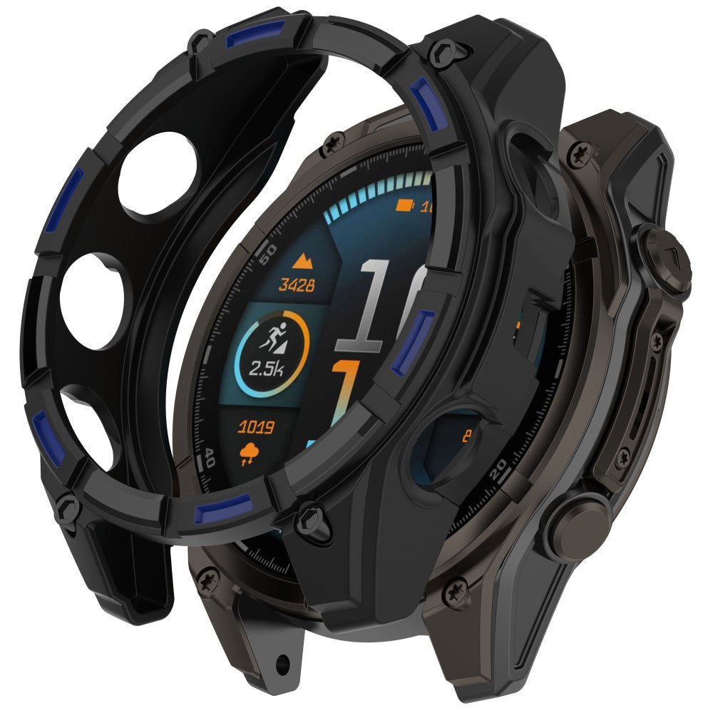 Garmin Fenix 8 MIP Solar 47mm TPU Case Hollow Half Wrapped Watch Frame Cover - Black+Blue#serie_5