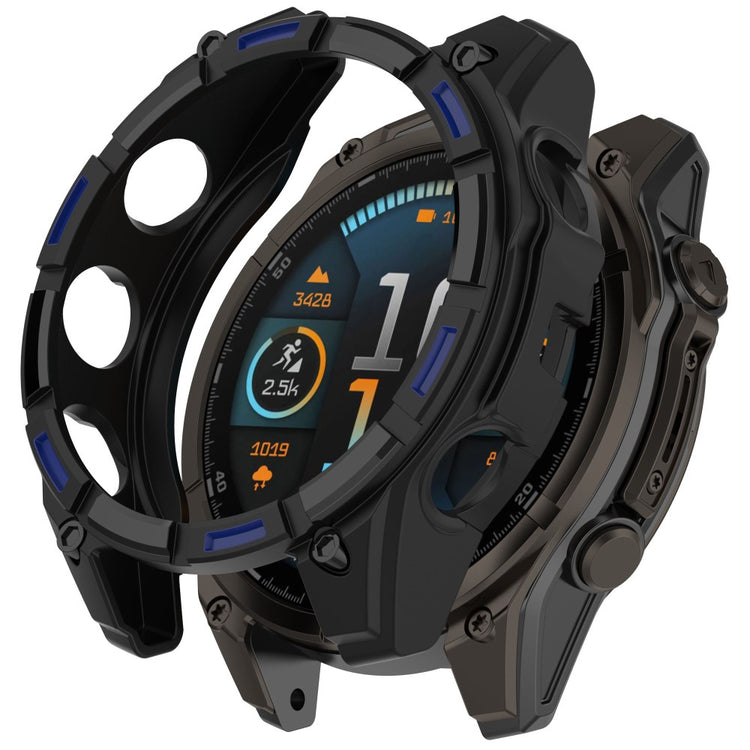 Garmin Fenix 8 MIP Solar 47mm TPU Case Hollow Half Wrapped Watch Frame Cover - Black+Blue#serie_5