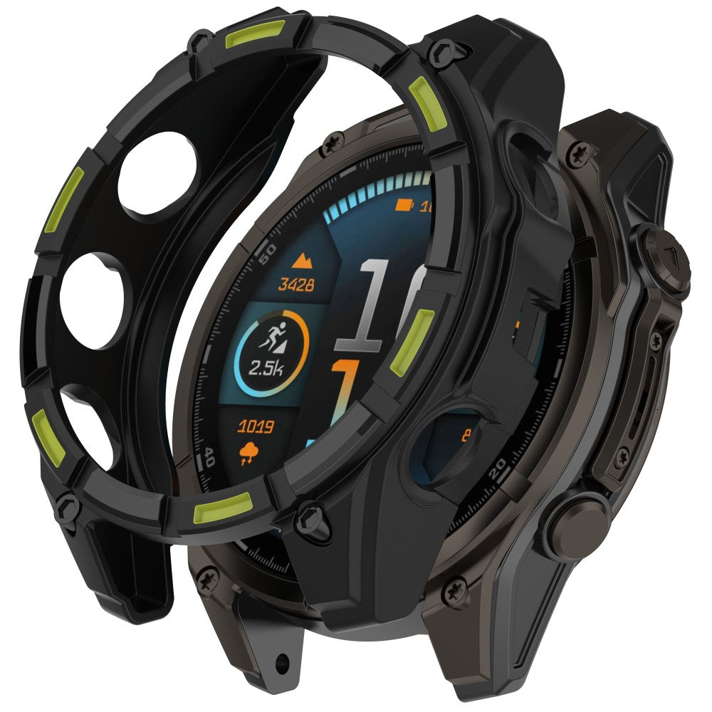 Garmin Fenix 8 MIP Solar 47mm TPU Case Hollow Half Wrapped Watch Frame Cover - Black+Green#serie_6