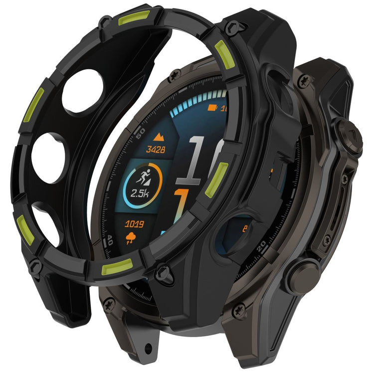 Garmin Fenix 8 MIP Solar 47mm TPU Case Hollow Half Wrapped Watch Frame Cover - Black+Green#serie_6