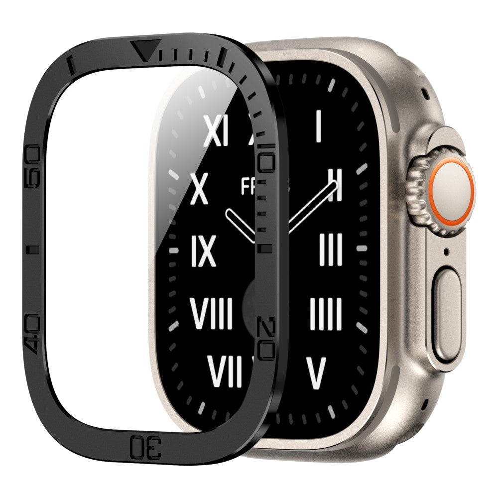 Fint Universal Cover med Skærmbeskytter i Glas passer til Apple Watch Ultra / Apple Watch Ultra 2 - Sort#serie_1